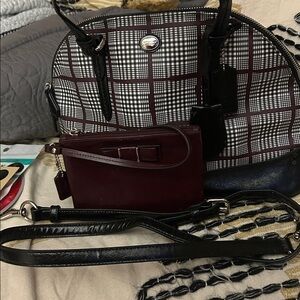 Coach Plaid and Burgundy Satchel